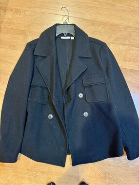 Croft & Barrow Black Double-Breasted Wool Blend Peacoat
